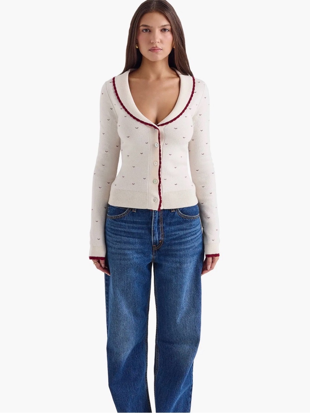 House of CB Cream Cardigan: Marla Ivory Cashmere Blend Trimmed Size Medium - Picture 5 of 13